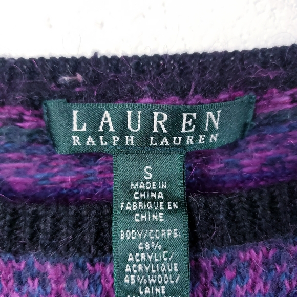 Lauren Ralph Lauren Fair Isle Sweater Mohair Wool Women’s Small Black Purple - Picture 6 of 8